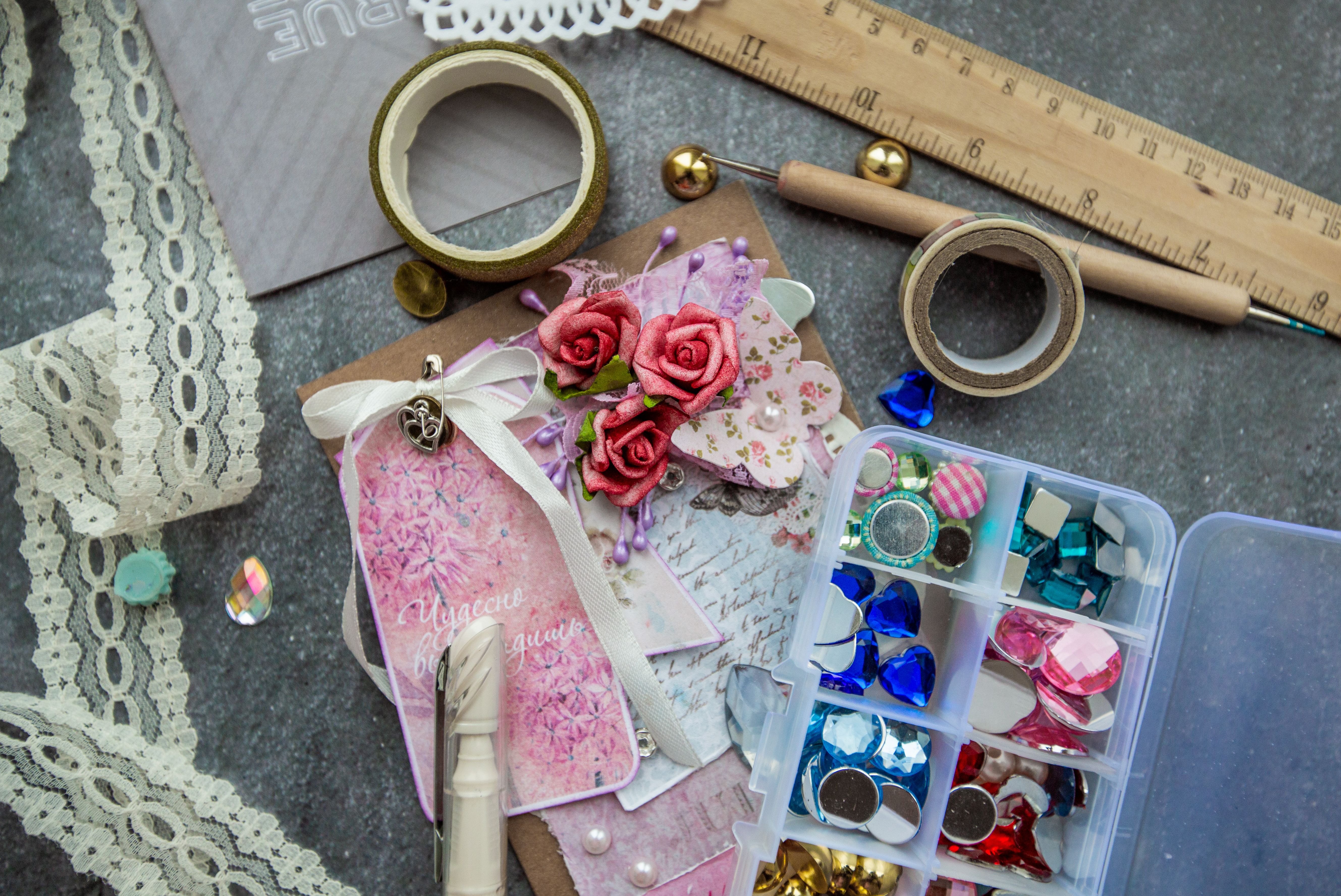 Craft supplies flatlay